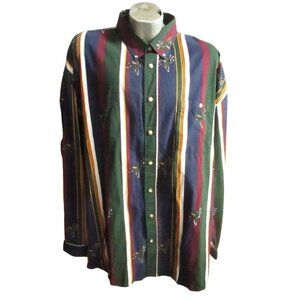 Vintage Men's Pheasant Print Shirt 2XLT 1990's North Crest Oxford Collar Striped